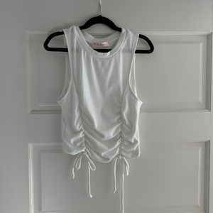 blue blush cropped white top